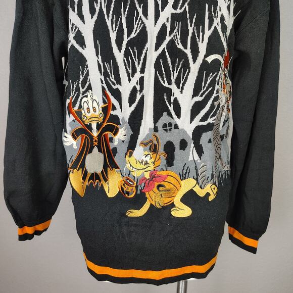 Disney Mickey & Friends Halloween Cardigan Sweater Pumpkin Button Black/Orange M - Picture 13 of 14